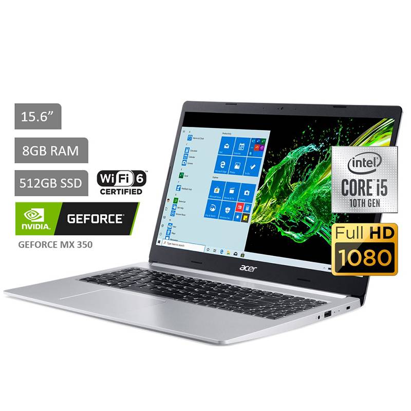 ACER - Laptop Aspire 5 15.6" Core i5 10ma Gen 8GB RAM 512GB + 2GB Video Nvidia MX 350 -  WIFI 6 - Full HD