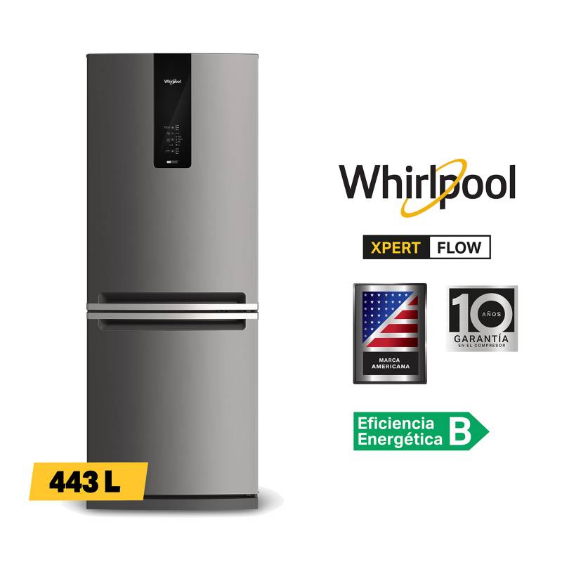 WHIRLPOOL - Refrigeradora Whirlpool Congelador Inferior 443 Lts WRE57AKBPE  Gris