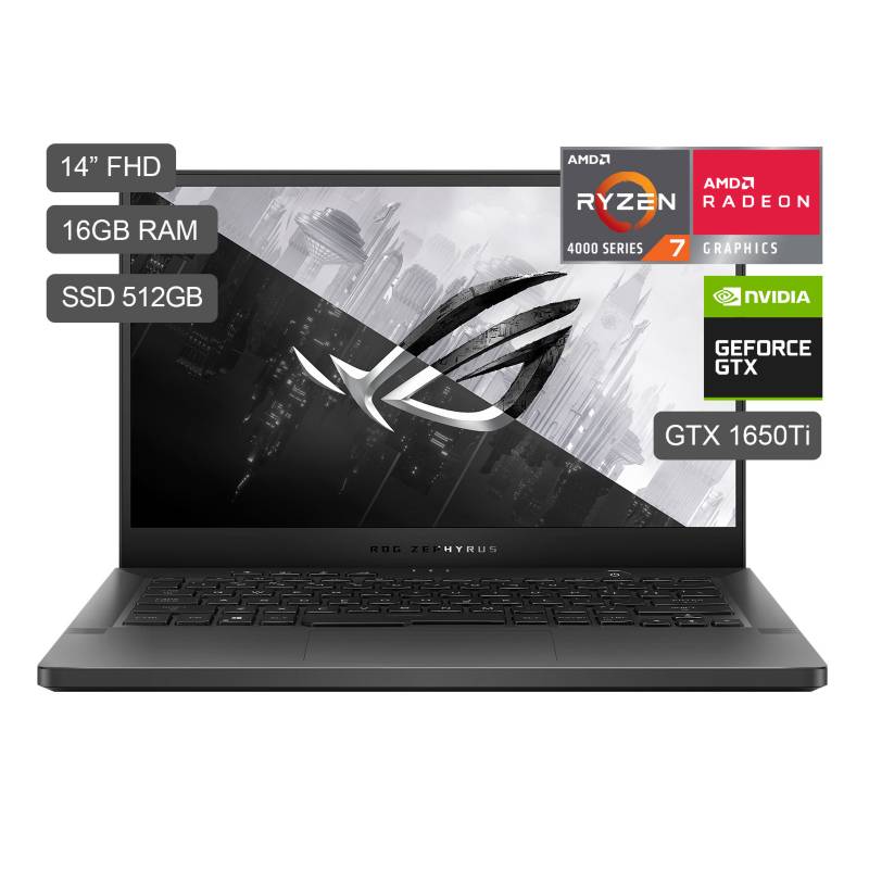ASUS - Laptop Gamer ROG Zephyrus G14 14" GA401II R7-4800HS 512GB SDD 16GB RAM + 4GB Video Nvidia GTX1650Ti