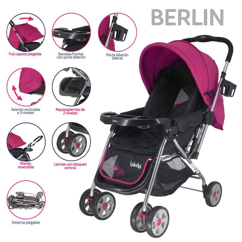 YAMP - Coche Cuna para Bebé Berlín Rosa Yamp