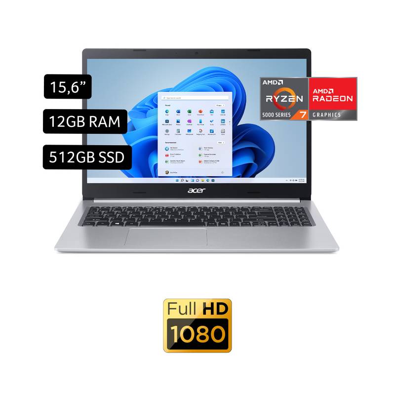 ACER - Laptop Acer AMD Ryzen 7 12GB 512 GB SSD Aspire 5 Serie 5000 15.6''