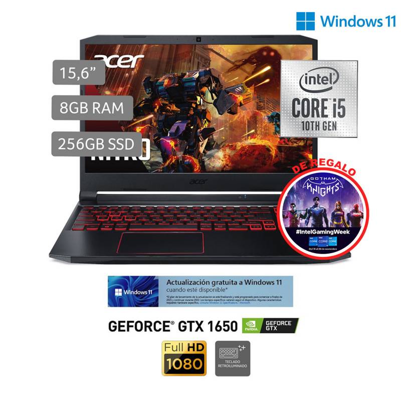 ACER - Laptop Gamer ACER Nitro Intel Core i5 10° Gen 8GB RAM 256 GB SSD 15.6'' GTX 1650 4GB