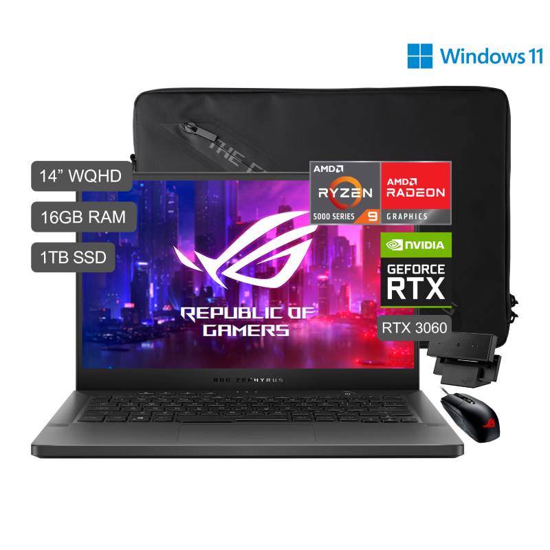 ASUS - Laptop Gamer ASUS ROG AMD Ryzen 9 Serie 5000 16GB 1TB SSD 14'' RTX 3060