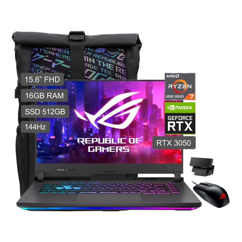 ASUS - Laptop Gamer ASUS ROG AMD Ryzen 7 Serie 6000 16GB 512 GB 15.6'' RTX 3050