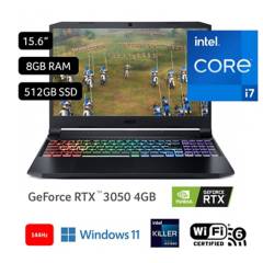 Gamer Acer Intel Core i7 RTX 3050 4GB 8GB 512 GB SSD Nitro 11° Gen 15.6''