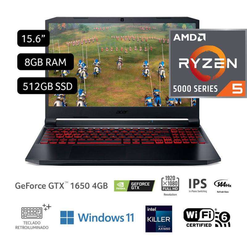 ACER - Gamer Acer AMD Ryzen 5 GTX 1650 4GB 8GB 512 GB SSD Nitro Serie 5000 15.6''