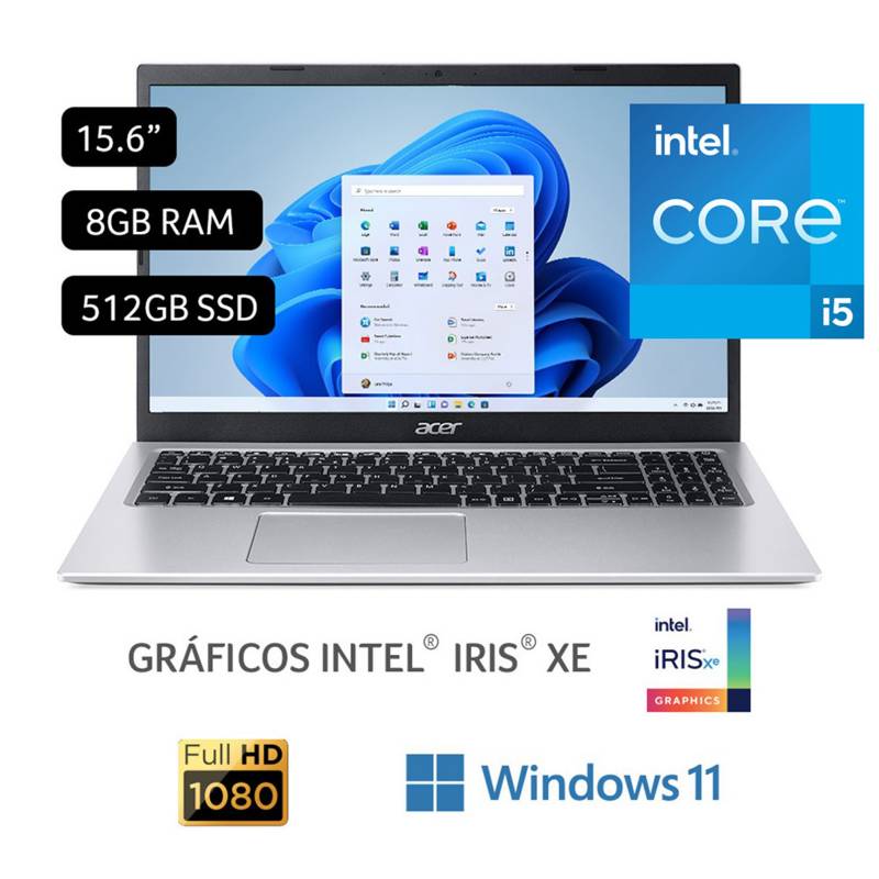 ACER - Laptop Acer Intel Core i5 8GB 512 GB SSD Aspire 3 11° Gen 15.6''