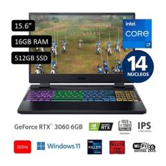 Gamer Acer Intel Core i7 RTX 3060 6GB 16GB 512 GB SSD Nitro 12° Gen 15.6''