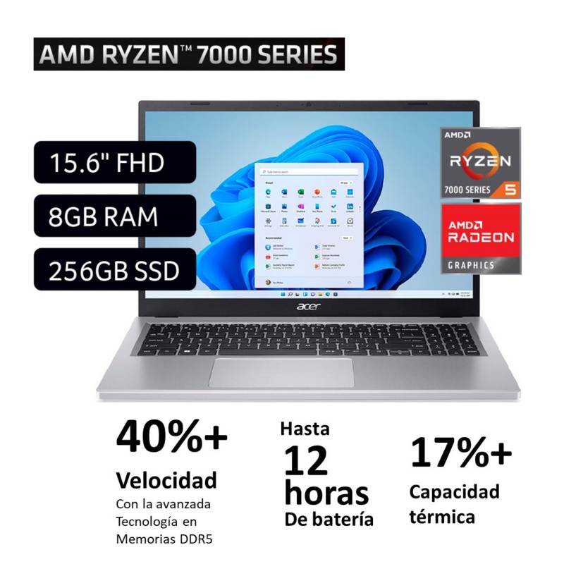 ACER - Laptop Acer AMD Ryzen 5 8GB 256GB SSD Aspire 3 Serie 7000 15.6''