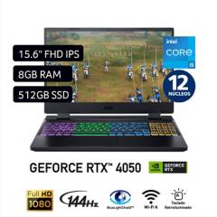 ACER - Gamer Acer Intel Core i5 RTX 4050 8GB 512GB SSD Nitro 5 12° Gen 12 núcleos 15.6"