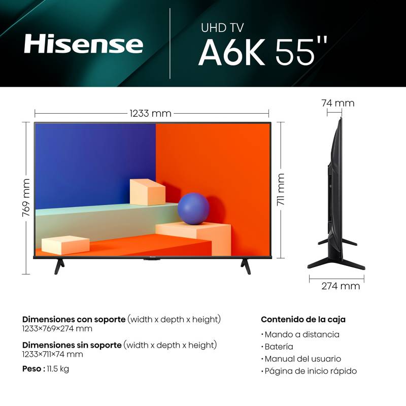 Compara: TELEVISOR SMART 55 UHD 4K HISENSE 55A6K VIDAA