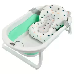 YAMP - Bañera para Bebé Plegable con Termómetro Hawai + Cojin Antideslizante