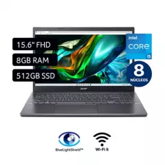 ACER - Laptop Acer Intel Core i5 8GB 512GB SSD Aspire 5 12° Gen 15.6"