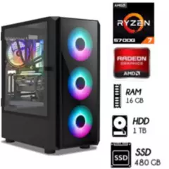 AMD CORP - Computadora GAMER  Pc Ryzen 7-5700G Ram 16GB  Disco 1TB+Disco SSD 480GB CASE 550