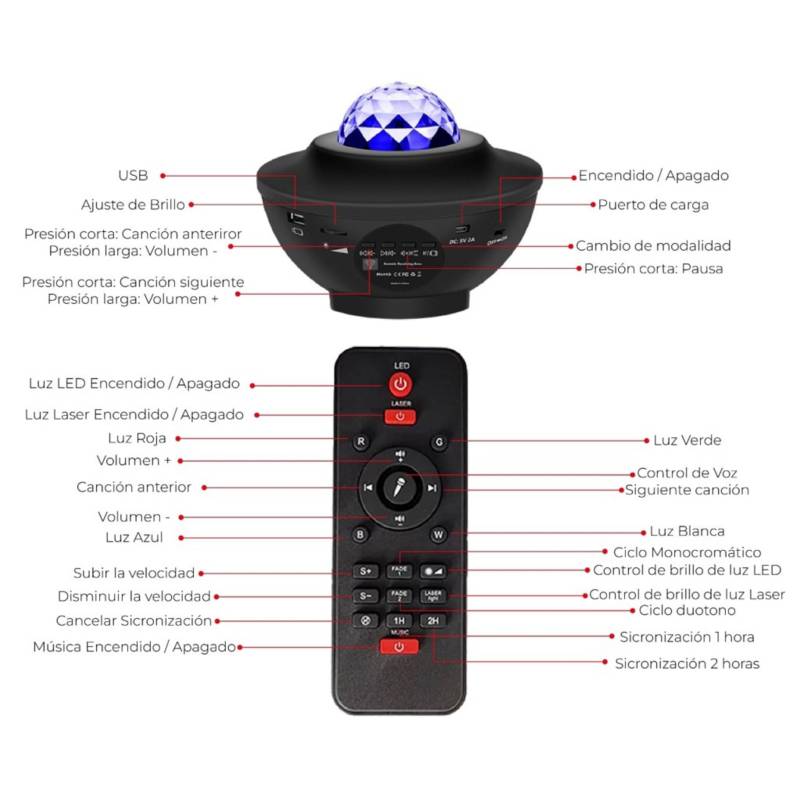 Proyector Luces Laser Galaxia Parlante Bluetooth Control Usb