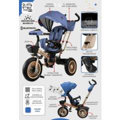 BABY - Triciclo para Niños Musical Asiento Giratorio Golden Blue