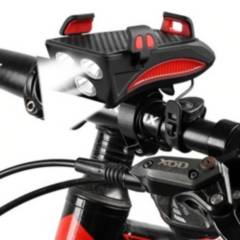GENERICO - Luz para Bicicleta con 3 Leds, Porta-Celular Y Sirena