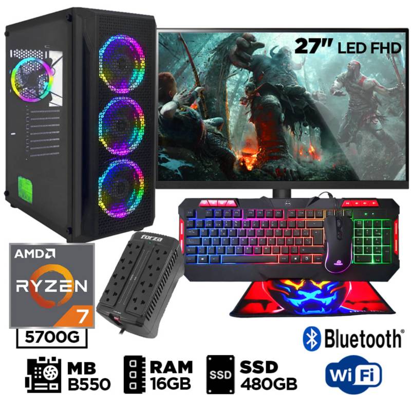 PC Gamer AMD Ryzen 7 4700G Octa-Core 16GB DDR4 480GB SSD + Monitor Gaming  27'' Full HD 165Hz Computa