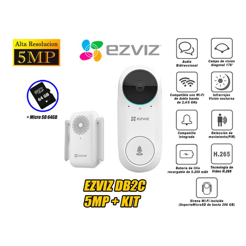 EZVIZ DP2C: Timbre de mirilla inalámbrico Wi-Fi compatible Alexa y