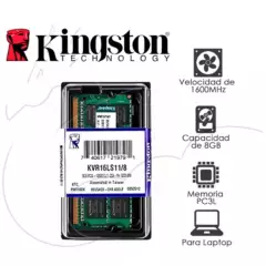 KINGSTON - MEMORIA RAM LAPTOP DDR3 PCL3 1600MHZ 8GB KINGSTON