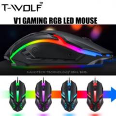 TWOLF - Mouse optico gamer V1 - T-WOLF - RGB negro multi luces