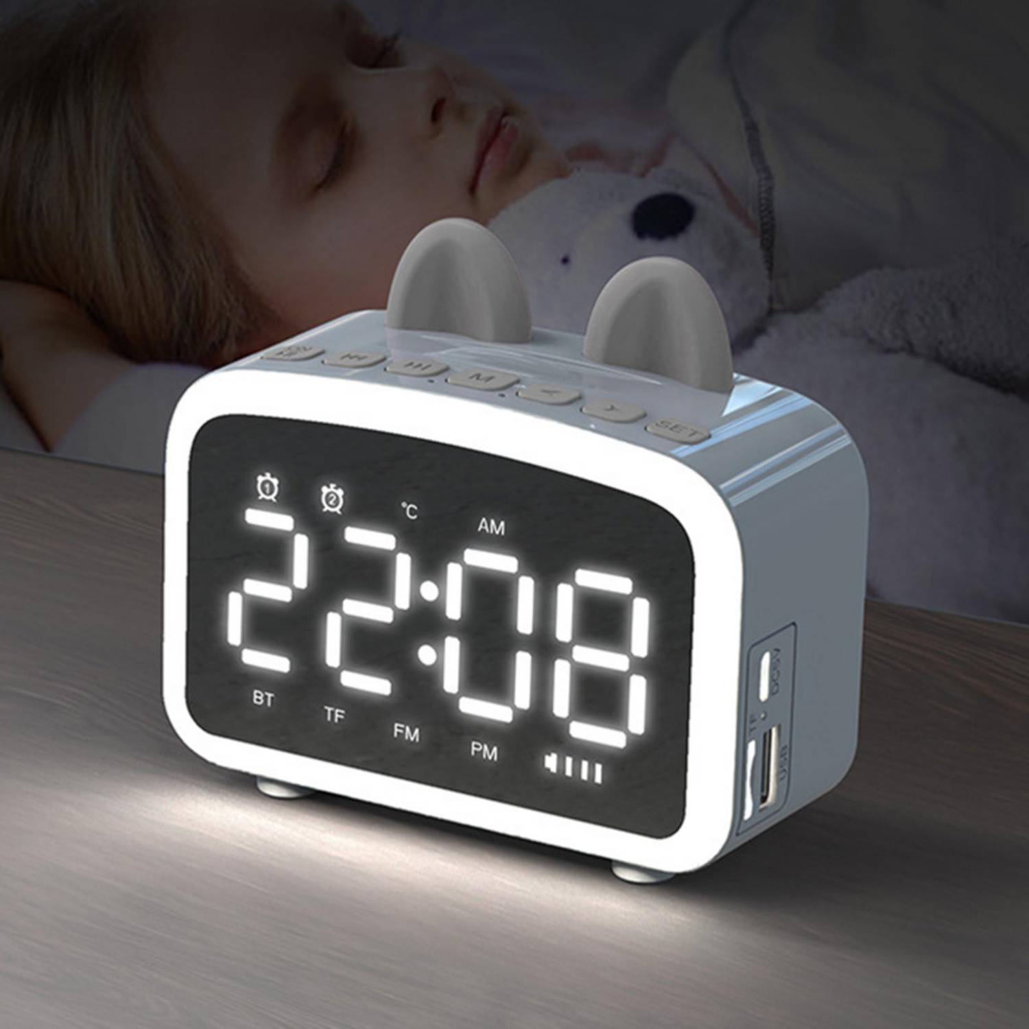 1pc Espejo Led Reloj Despertador Digital Altavoz Inalámbrico - Temu
