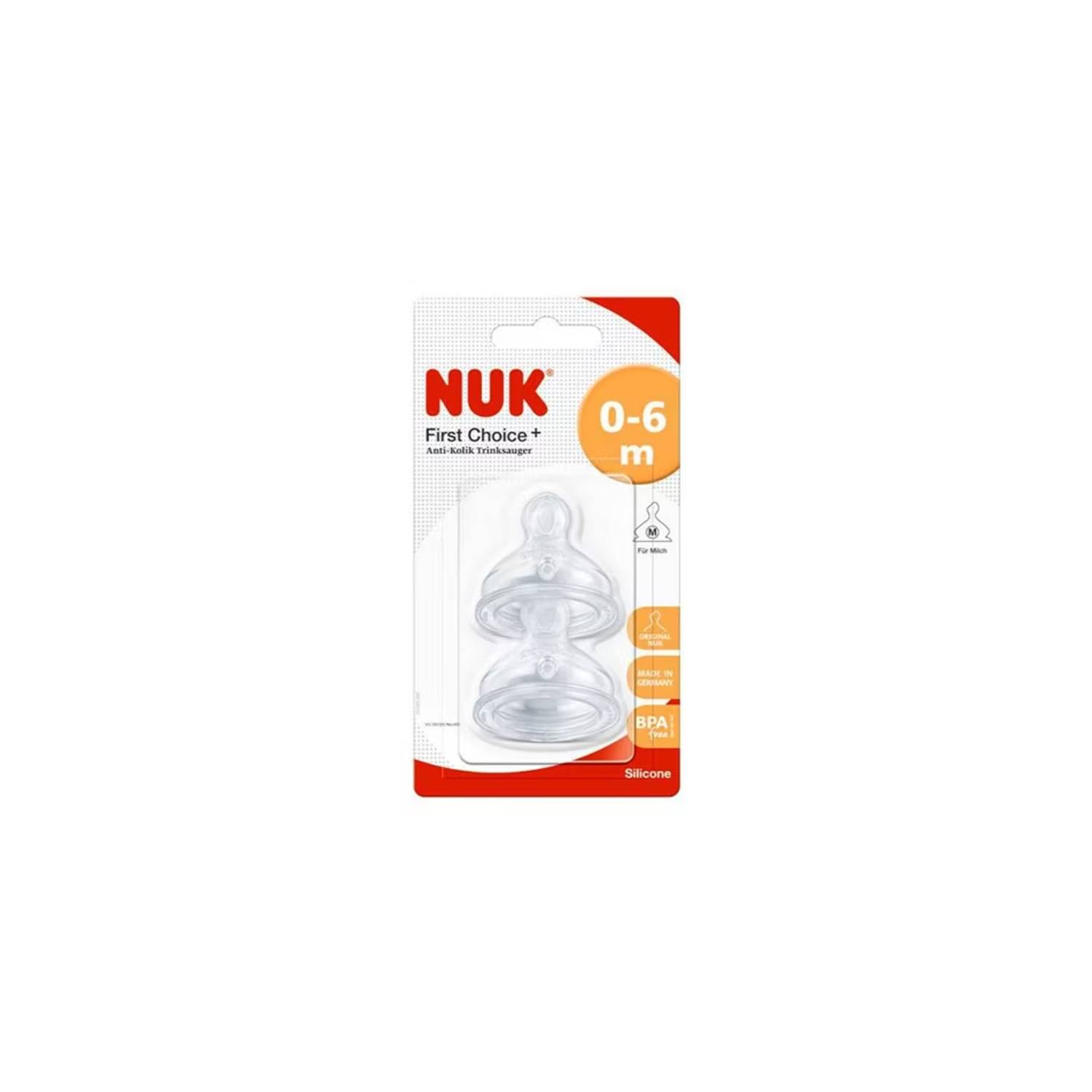  NUK First Choice 710012 - Tetina de silicona (2 unidades, talla  1 Leche M) : Bebés