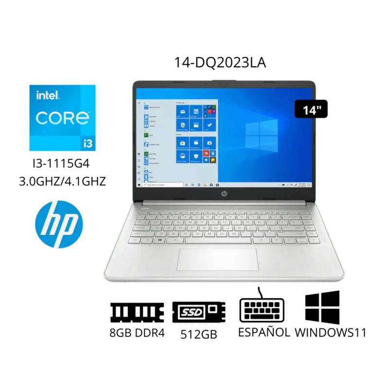 Laptop Hp 14 Dq2023la 14” Intel Core I3 11va 8gb 512gb Ssd Windows 11 Hp 7000