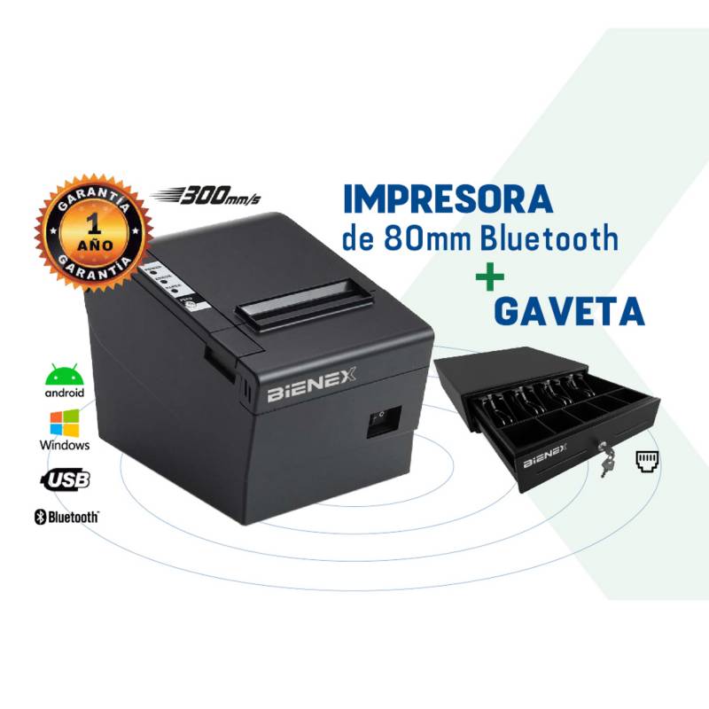 BIENEX - Impresora ticketera termica 80mm USB BLUETOOTH BIENEXGaveta de dinero
