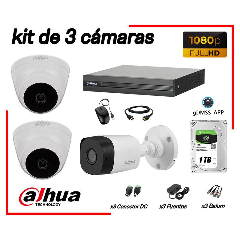 CÁMARAS KIT 3 FULL HD 1080P + DISCO 1TB OFERTA . DAHUA falabella.com