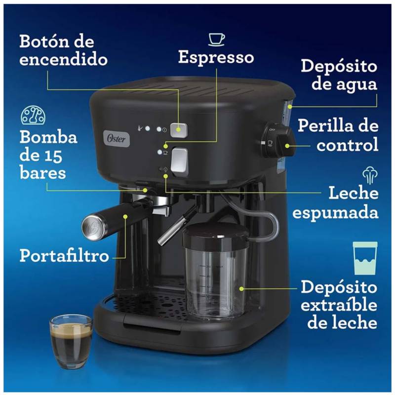 Cafetera Oster para Espresso y Capuccino BVSTEM5501B Negro – INCHE
