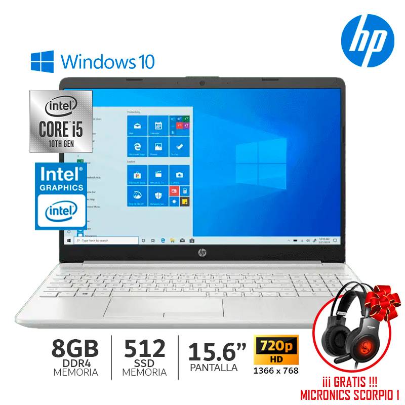 Laptop Hp 15 Dw1066la Intel Core I5 10210u Ram 8gb Disco 512gb Ssd 156 Pantalla Hd Windows 10 8598