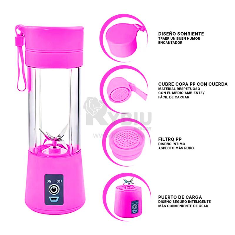 Mini Licuadora Portátil Recargable Usb Vaso De 380 Ml ROSA