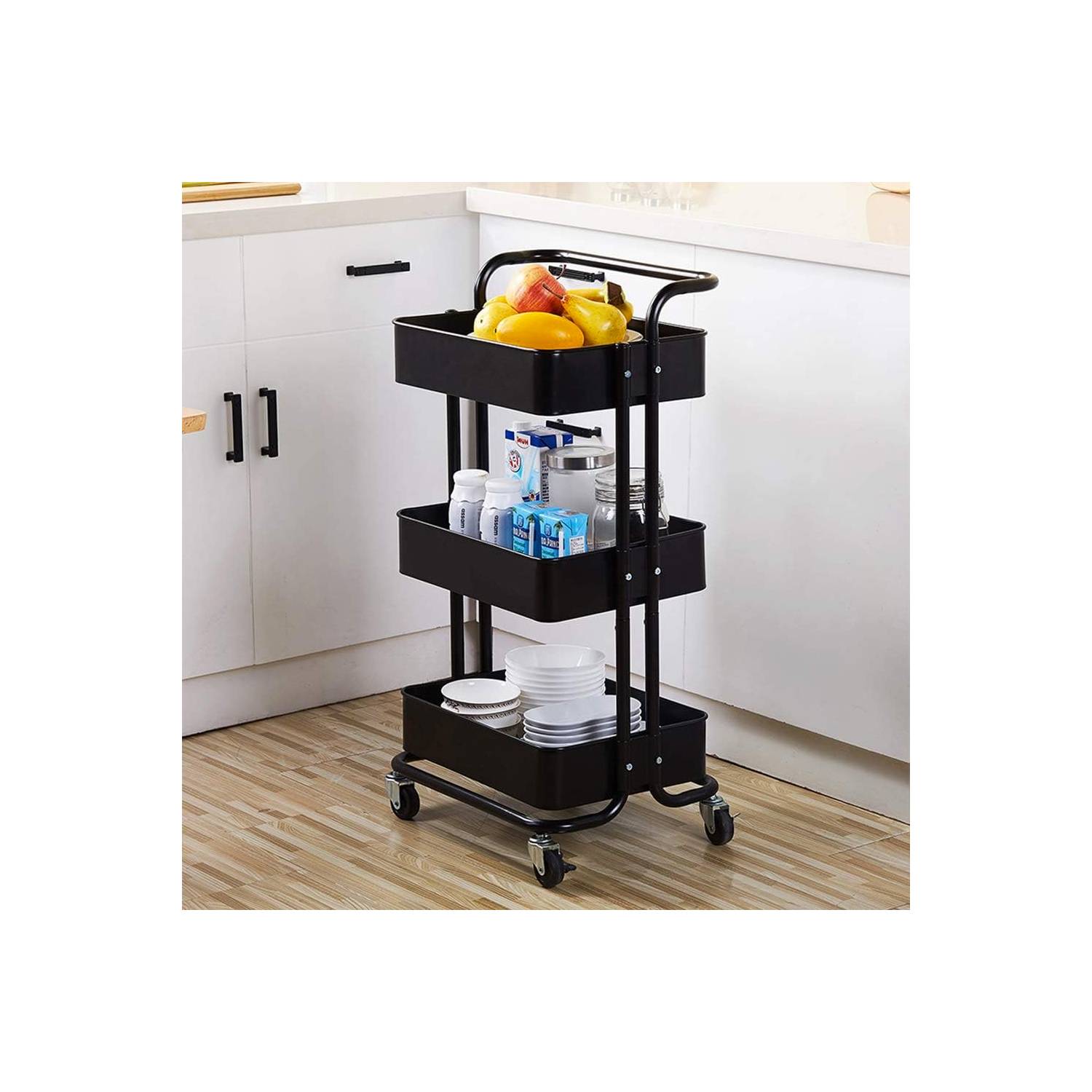  Carro de cocina plegable con estantes abiertos – Carro de cocina  para microondas de 3 niveles de cocina, carrito de cocina, carrito de café,  estante organizador de carrito de cocina sobre