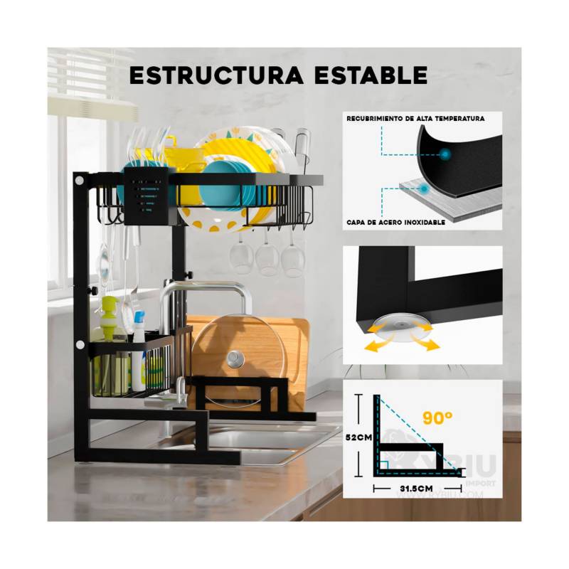 Escurridor de Platos Organizador para Cocina con Portacucharones Premium  65cm