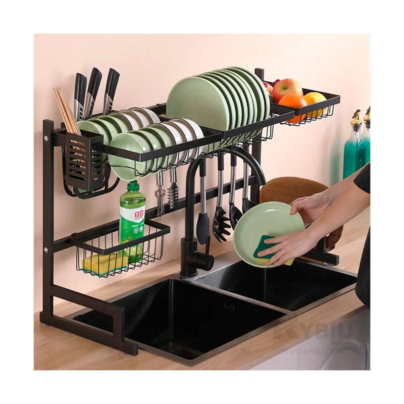 Escurridor organizador de acero inoxidable con 2 niveles para trastes de  cocina