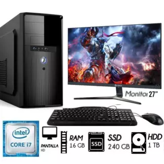 GENERICO - Computadora PC Intel Core i7  Monitor 27´´ RAM 16GB Disco 1TB + Disco SSD 240GB