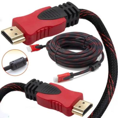 Cable HDMI a HDMI con Filtro 10 Metros Full HD 3D V1.4 1080P Enmallado  Negro con Rojo