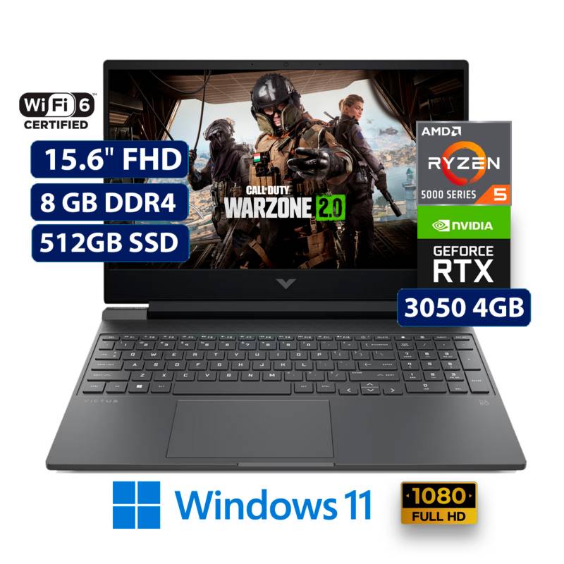 Laptop Hp Victus 15 Fb0103la 156 Ryzen 5 5600h 8gb 512gb Ssd Rtx3050 4gb W11 Hp 4642