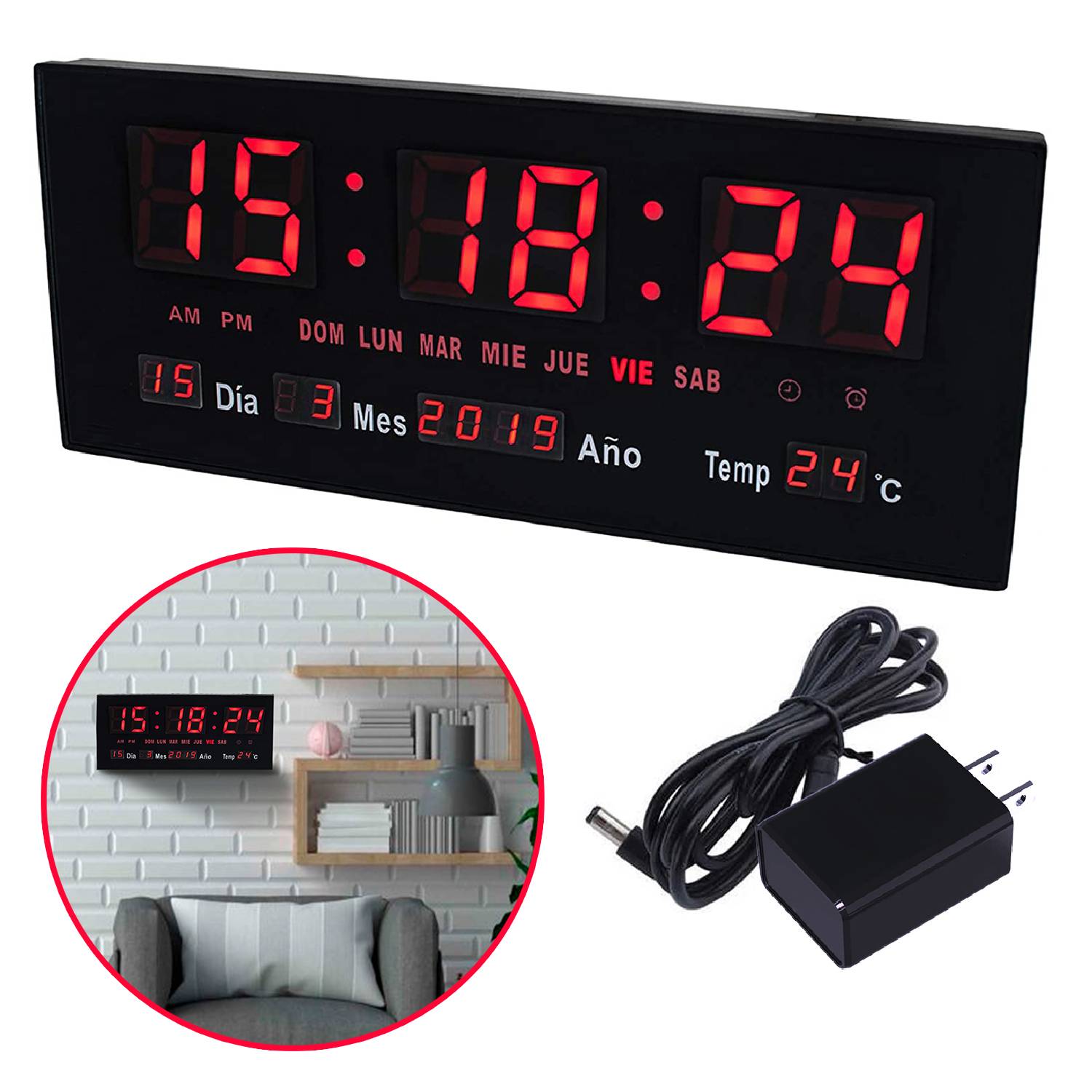 Reloj de pared digital LED moderno grande Fecha Temperatura 24 o 12 horas  Oficina