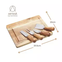 ARTESA - Set Tabla de quesos y 4 cuchillos acero inox ARTESA