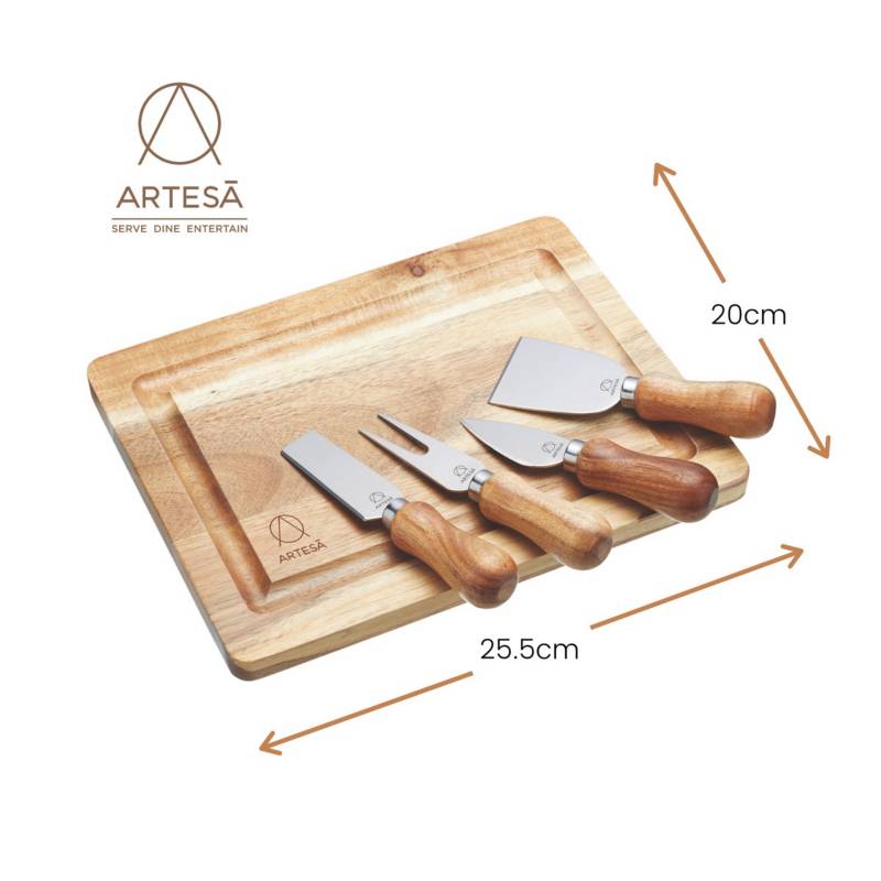 ARTESA - Set Tabla de quesos y 4 cuchillos acero inox ARTESA