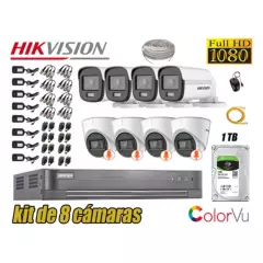 HIKVISION - CÁMARAS SEGURIDAD KIT 8 FULL HD + DISCO 1TB - COLORVU VISION COLOR