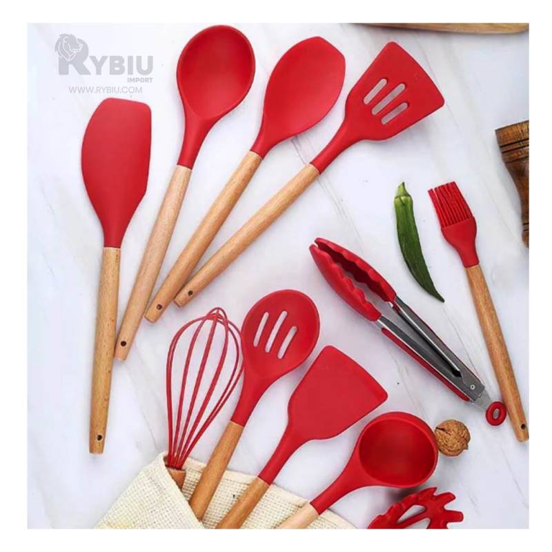 Set de Cucharones Utensilios de Silicona para Cocina Rosado 12PCS 528U