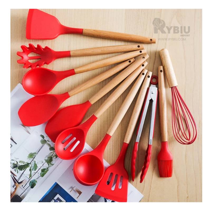 Set de Cucharones Utensilios de Silicona para Cocina Rojo 12PCS 528U -  Promart