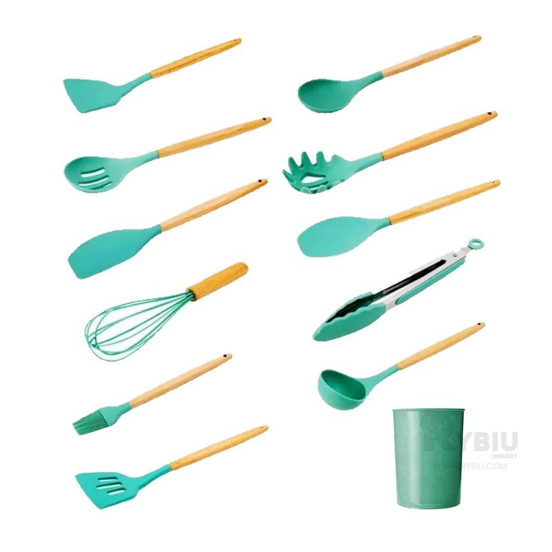 Utensilios de cocina Juego de utensilios de cocina antiadherentes con  rejilla de plástico Juego de utensilios de cocina de silicona (verde menta  JAMW Sencillez