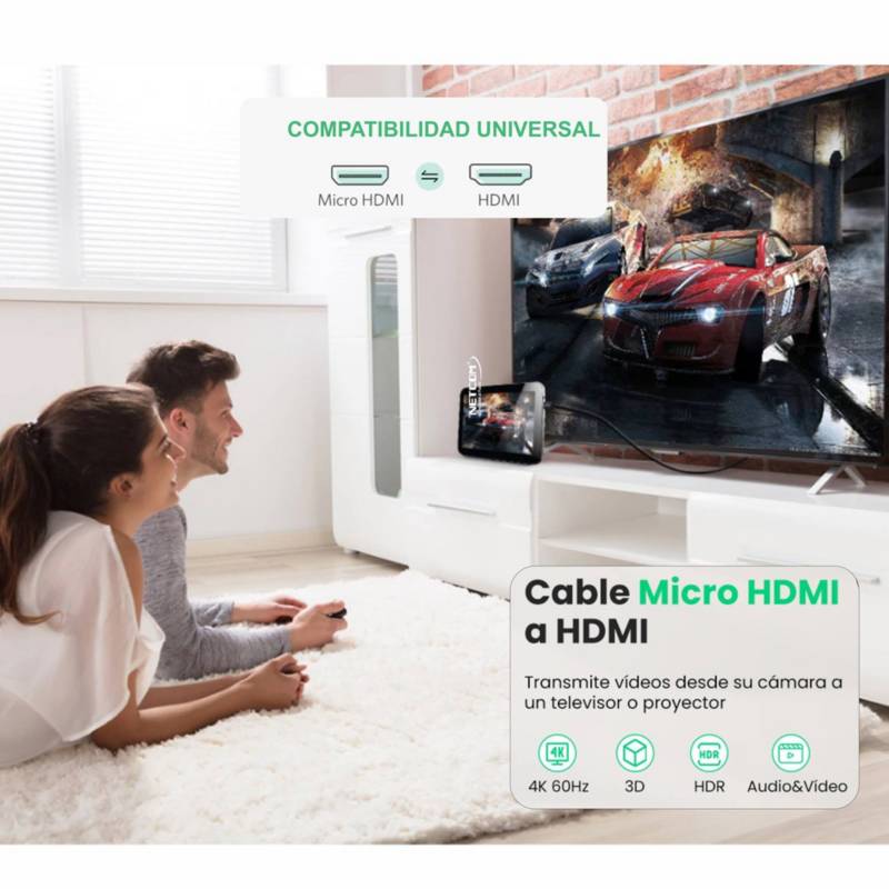 CABLE MICRO HDMI A HDMI DE 5 METROS ULTRA HD 4K 60HZ NETCOM