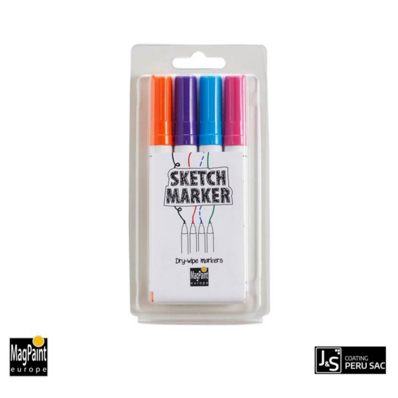 Set de 4 plumones para pizarra colores distintos sketch markers