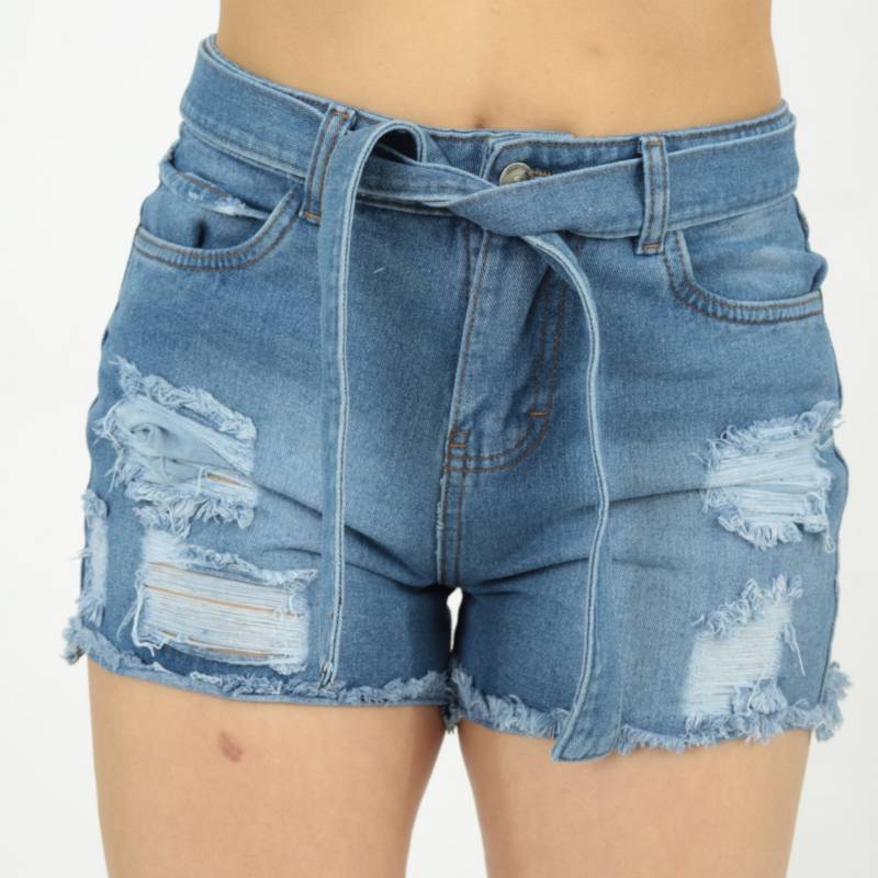 Short Lazo Rasgado Celeste Jeans Mujer GENERICO
