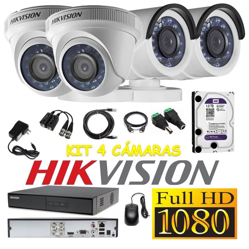 HIKVISION - kit 4 Cámaras Seguridad FULLHD Hikvision 1TB